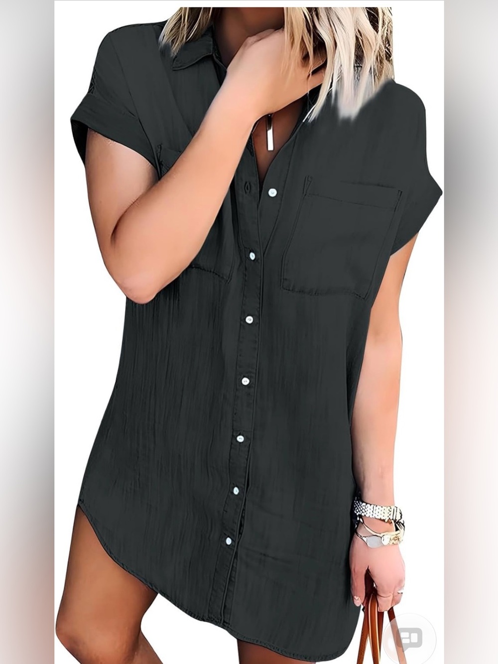 ZILCREMO Black Denim Shirt Dress Size L